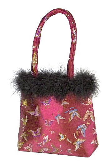 FHB2 - Maroon Satin Handbag w/Feather (Butterfly Brocade)