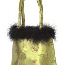 FHB2 - Green Satin Handbag w/Feather (Butterfly Brocade)