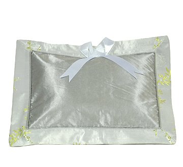 Silver-Green Cherry Blossom + Bamboo Leaves Brocade - I Frogee Baby Pillow
