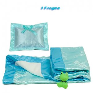 Sky Blue/Silver Cherry Blossom Brocade - I Frogee Baby Gift Set