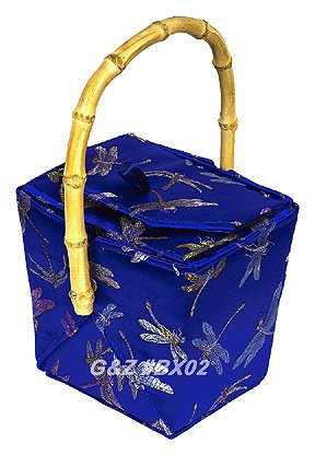 BX02 - Diamond Blue Chinese 'Take-Out-Box' Shape Handbags(Dragonfly Brocade)