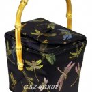 BX02 - Black Chinese 'Take-Out-Box' Shape Handbags(Dragonfly Brocade)