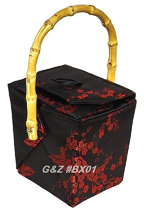 BX01 Black/Red Take-Out-Box Handbags(Cherry Blossom Brocade)