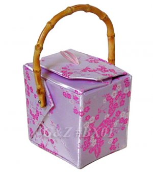 BX01 Silver/Light Pink Take-Out-Box Handbags(Cherry Blossom Brocade)