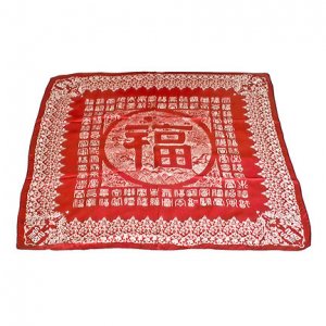 DFJ001 Large Square Chinese Silk Scarf - Red FU (Happiness/Fortune)