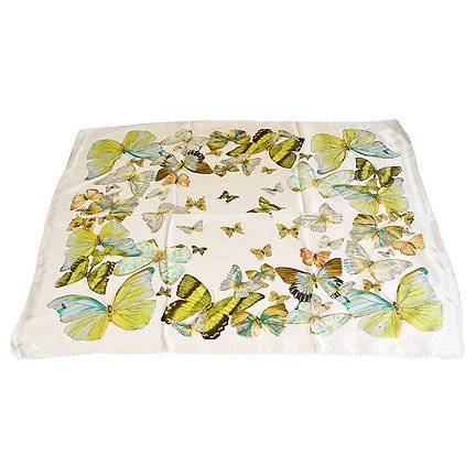 DFJ010 Large Square Chinese Silk Scarf - White Butterflies