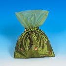 Dark Green Mini Pull-Close Pouch(Floral Embroidery Fabric)