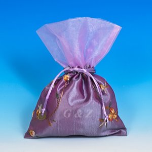 Light Purple Mini Pull-Close Pouch(Floral Embroidery Fabric)