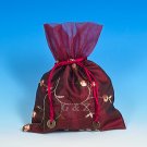 Maroon Mini Pull-Close Pouch(Floral Embroidery Fabric)