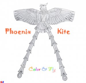 2 Chinese Phoenix Kites For Coloring & Flying