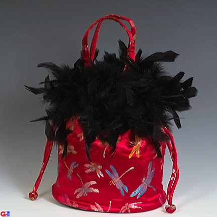 Feathered Draw-String Handbags(Red Dragonfly Brocade)