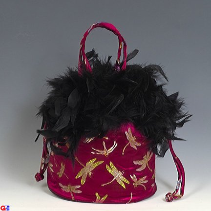 Feathered Draw-String Handbags(Maroon Dragonfly Brocade)