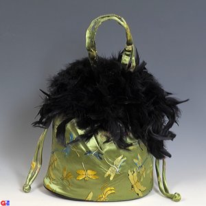 Feathered Draw-String Handbags(Green Dragonfly Brocade)