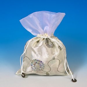 Cream Mini Pull-Close Pouch(Glittering Embroidery)