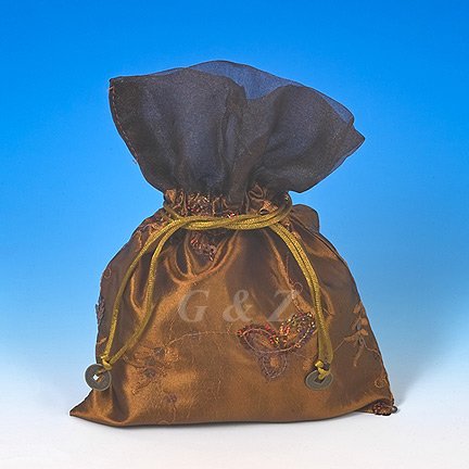 Dark Brown Mini Pull-Close Pouch(Glittering Embroidery)