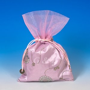 Light Pink Mini Pull-Close Pouch(Glittering Embroidery)