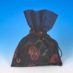 Black Mini Pull-Close Pouch(Glittering Embroidery)