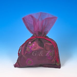 Maroon Mini Pull-Close Pouch(Glittering Embroidery)