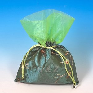 Teal /Green Top Mini Pull-Close Pouch(Floral Embroidery)