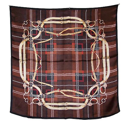 DFJ012 Large Square Chinese Silk Scarf - Brown Leather Accessories