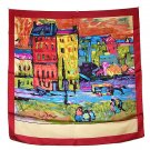 DFJ014 Large Square Silk Scarf - Oil Painting (Red Border)