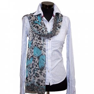 CSJ009 Chiffon Georgette Long Scarf Shawl - Blue Butterflies