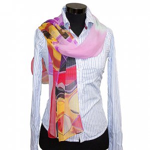 CSJ010 Chiffon Georgette Long Scarf Shawl - Red/Pink/Yellow