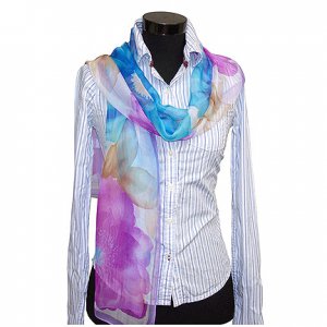 CSJ011 Chiffon Georgette Long Scarf Shawl - Purple Flowers