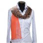 CSJ013 Chiffon Georgette Long Scarf Shawl - Orange & Leopard Print