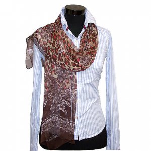 CSJ016 Chiffon Georgette Long Scarf Shawl - Brown Leopard Print