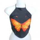 Black Silk Chinese Halter Tops (DU DOU) With Large Butterfly Print