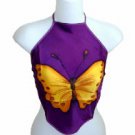 Dark Purple Silk Chinese Halter Tops (DU DOU) With Large Butterfly Print