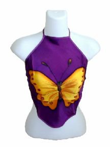 Dark Purple Silk Chinese Halter Tops (DU DOU) With Large Butterfly Print