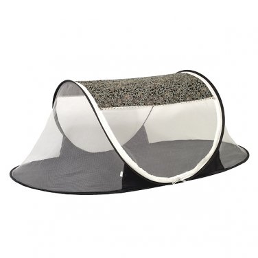 babycamp02 - Black/Blue Floral Brocade - 'I Frogee' Foldable Baby Tent