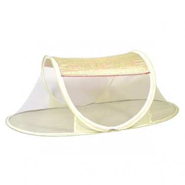 babycamp02 - Cream/Pink Floral Brocade - 'I Frogee' Foldable Baby Tent
