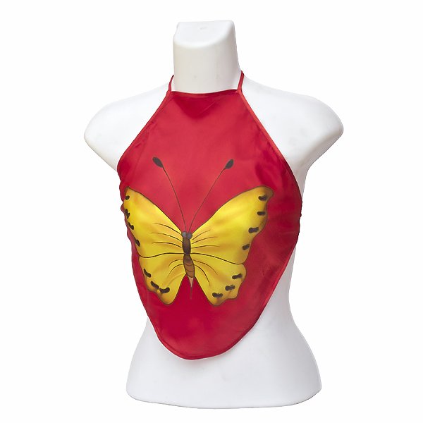 Red Silk Chinese Halter Tops (DU DOU) With Large Butterfly Print