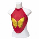 Red Silk Chinese Halter Tops (DU DOU) With Large Butterfly Print