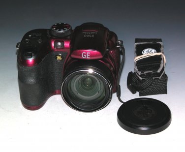 GE Power Pro X500 16MP with 15x Optical Zoom Digital Camera - Burgundy Red