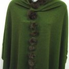 Hunter Green Rabbit Fur Pom Shawl 1SFB3348