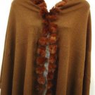 Light Brown Rabbit Fur Pom Shawl