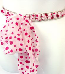 Pink & White Polka Dot Chiffon Sash Belt 100RSASH1