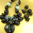 Grey Wood Beads Necklace Set 1N0301052