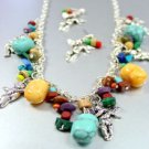 Natural Stone Beads & Sliver Tone Angel Charms 1N0382456
