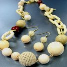 Beige Wood Cord Beads Necklace Set 1N0384067