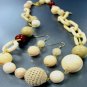 Beige Wood Cord Beads Necklace Set 1N0384067