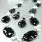 Black Stone Beads & Cultured Pearls Necklace Set 1N139215
