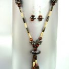 Natural Wood Beads Long Necklace Set 1N1251200