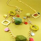 Green Wood  Gold Tone Chain Long Necklace 1N2381709