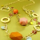 Orange Wood & Cord Beads Long Necklace 1N2381709