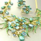 Blue Crystals Gold Floral Necklace Set 1N226147
